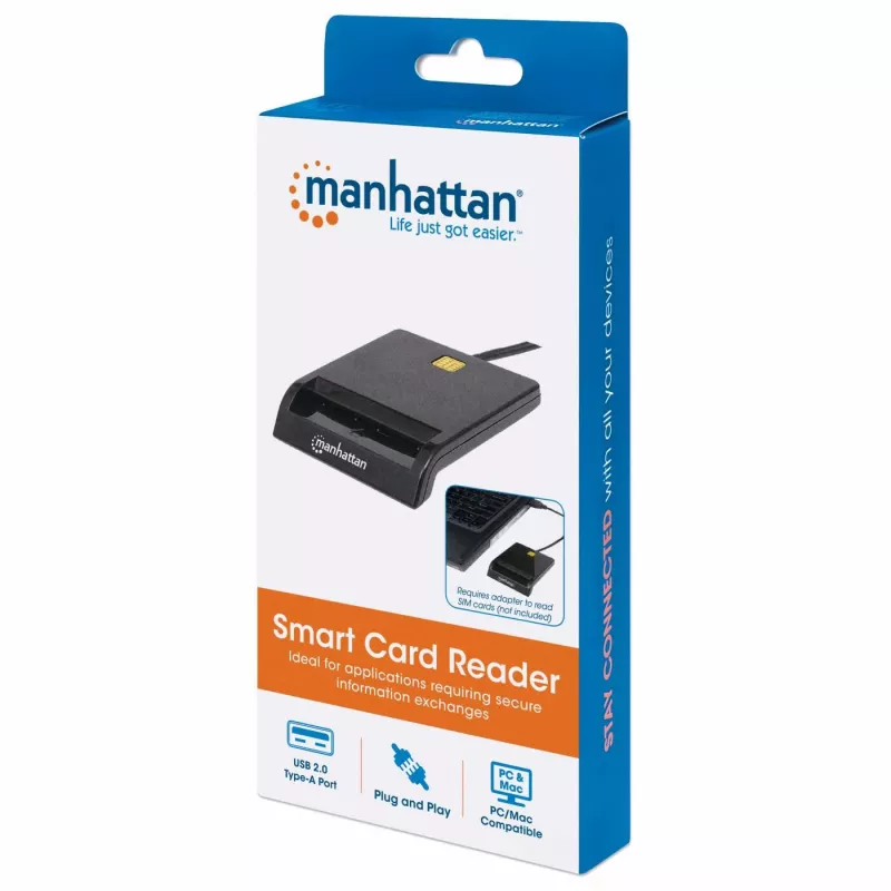 Contact smart card reader MANHATTAN 102049 — USB 2.0, cable 1.05 m, black, ABS housing