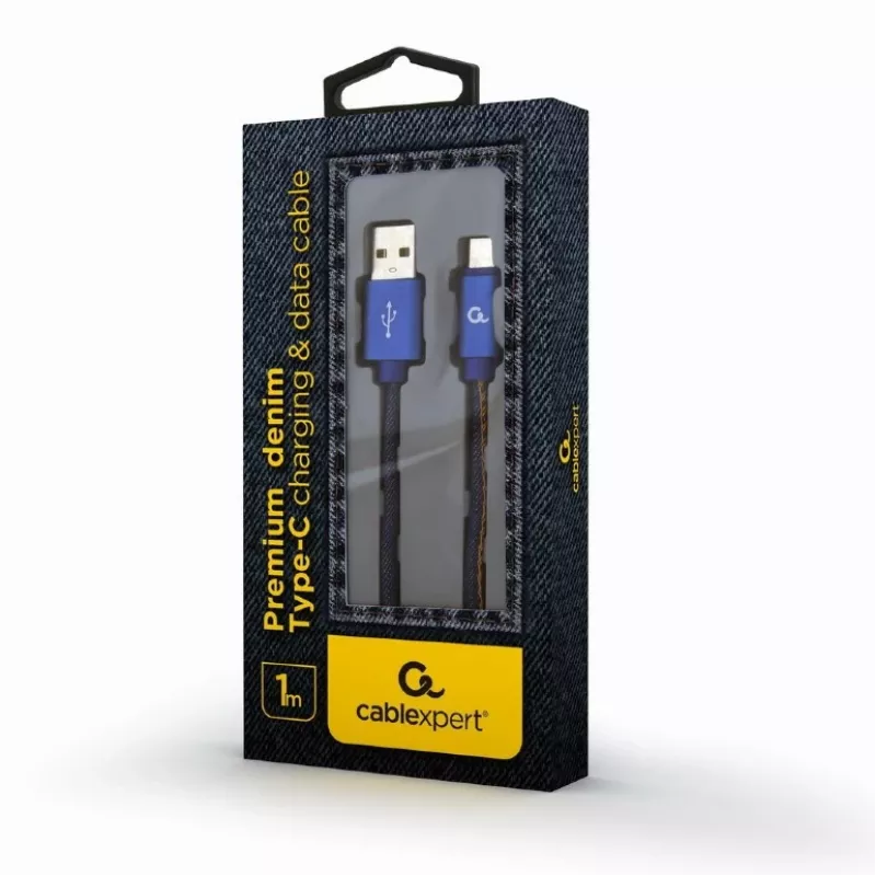 GEMBIRD Premium Jeans (denim) Type-c USB Cable With Metal Connectors, 1m, Blue