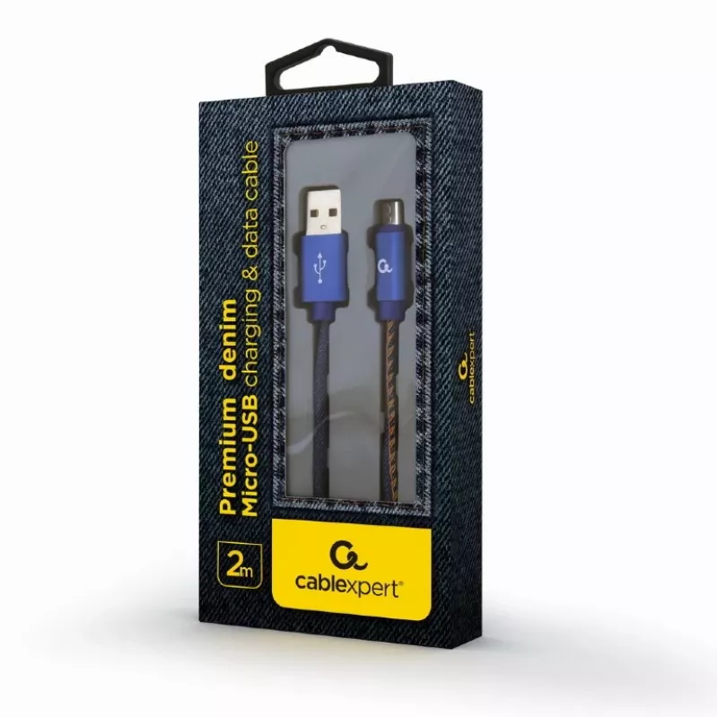 GEMBIRD Premium Jeans (denim) Micro-USB Cable With Metal Connectors, 2m, Blue