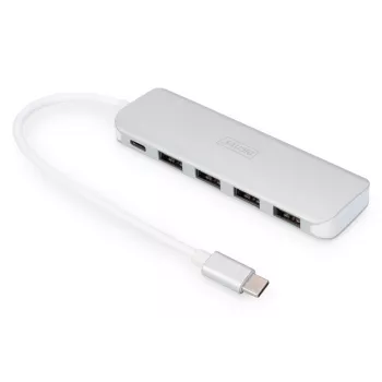 DIGITUS USB-C HUB 4-Port PD 4x USB 3.0, 1x PD Charging, Grey