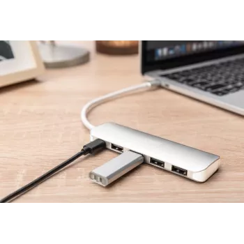DIGITUS USB-C HUB 4-Port PD 4x USB 3.0, 1x PD Charging, Grey
