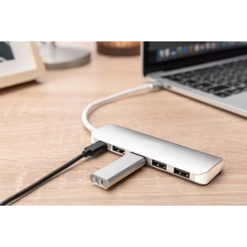 DIGITUS USB-C HUB 4-Port PD 4x USB 3.0, 1x PD Charging, Grey