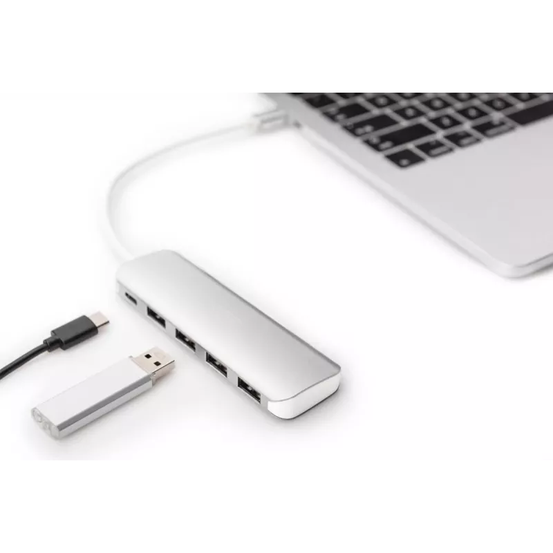 DIGITUS USB-C HUB 4-Port PD 4x USB 3.0, 1x PD Charging, Grey