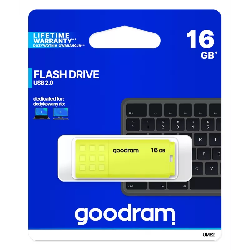 USB flash drive GOODRAM UME2 16 GB, USB 2.0 Type-A, yellow, 51×21 mm