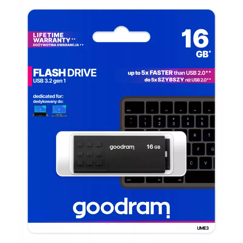USB flash drive GOODRAM UME3 16 GB USB Type-A 3.2 Gen 1 (USB 3.0), black, 60/20 MB/s
