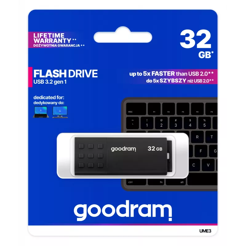 USB flash drive GOODRAM UME3 32 GB, USB Type-A 3.2 Gen 1, black, 51×21×9.6 mm
