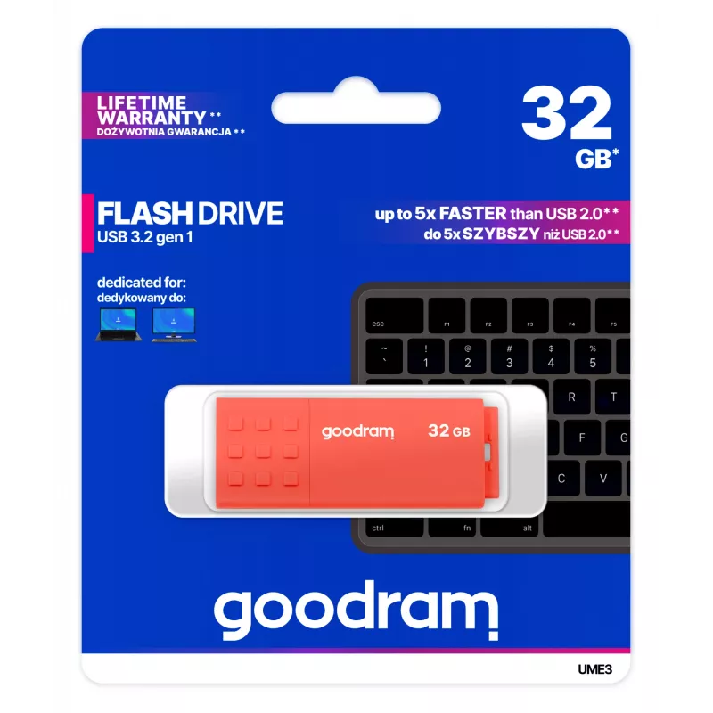 USB flash drive GOODRAM UME3 32GB USB Type-A 3.2 Gen 1, orange, 59.6×20.6×9.2 mm