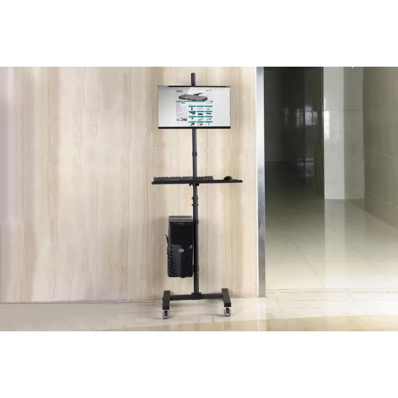 DIGITUS Mobile Workstation (Monitor Mount, PC Holder) max. 8 kg load,32in screen max - black