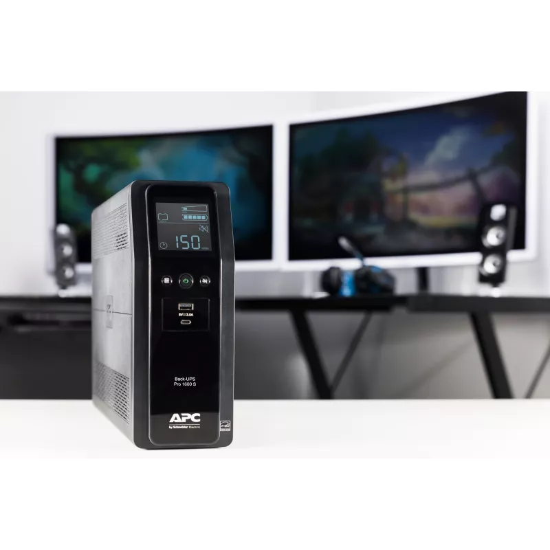 APC Back-UPS Pro, 1600VA/960W, Tower, 230V, 8x IEC C13 outlets, Sine Wave, AVR, USB Type A + C ports, LCD, User Replaceable Battery