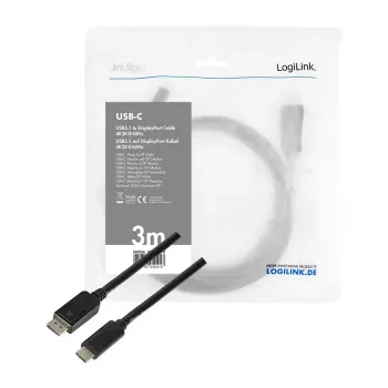 Video Cable Adapter LogiLink UA0336 3m USB Type-C DisplayPort Black