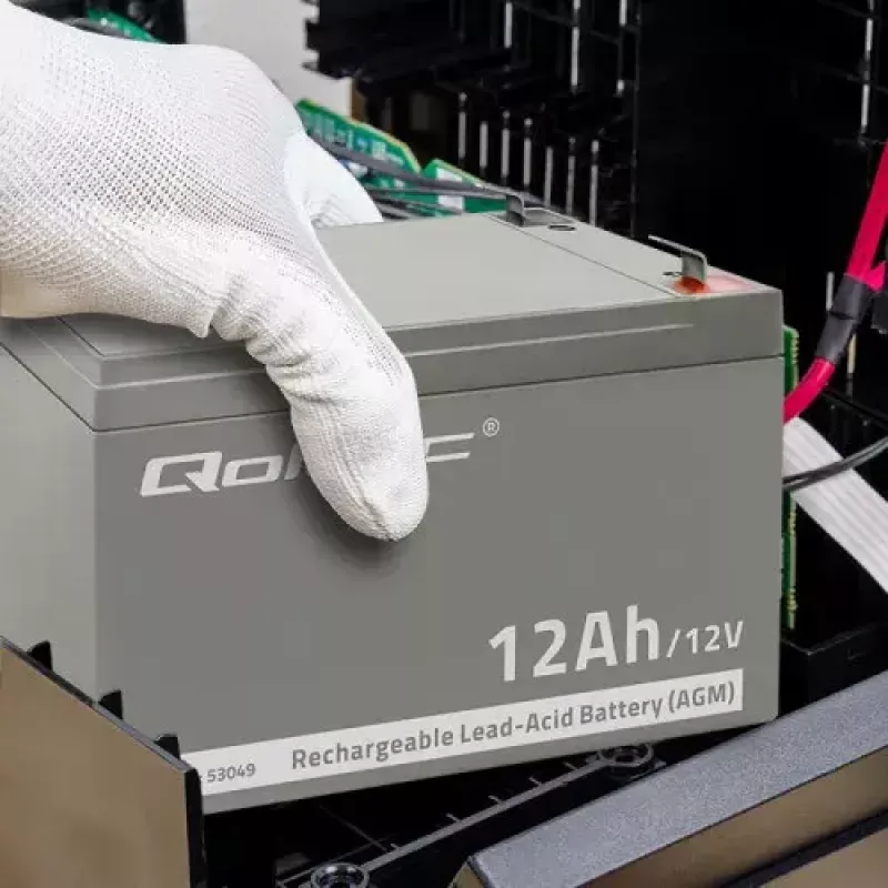 Qoltec 53049 AGM Battery 12V 12Ah VRLA Sealed Lead Acid Maintenance-Free for UPS, Alarm, Emergency Lighting, Grey