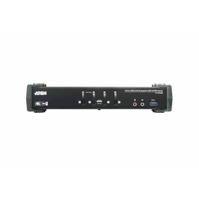 ATEN 4-Port USB 3.0 4K DisplayPort MST KVMP Switch, 4096 x 2160 pixels, 4K Ultra HD, 4.89 W, Black
