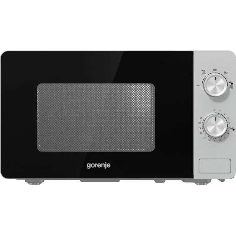Solo microwave Gorenje MO20E1S — 20 L, 800 W, rotary control, 270 mm turntable, stainless steel/black