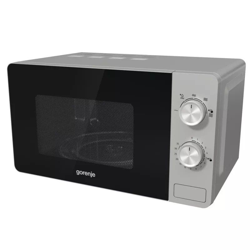 Solo microwave Gorenje MO20E1S — 20 L, 800 W, rotary control, 270 mm turntable, stainless steel/black