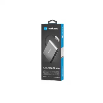 USB-C to HDMI & USB Hub NATEC Fowler Mini — USB 2.0 Type-C host, HDMI, USB-A and USB-C ports, Grey