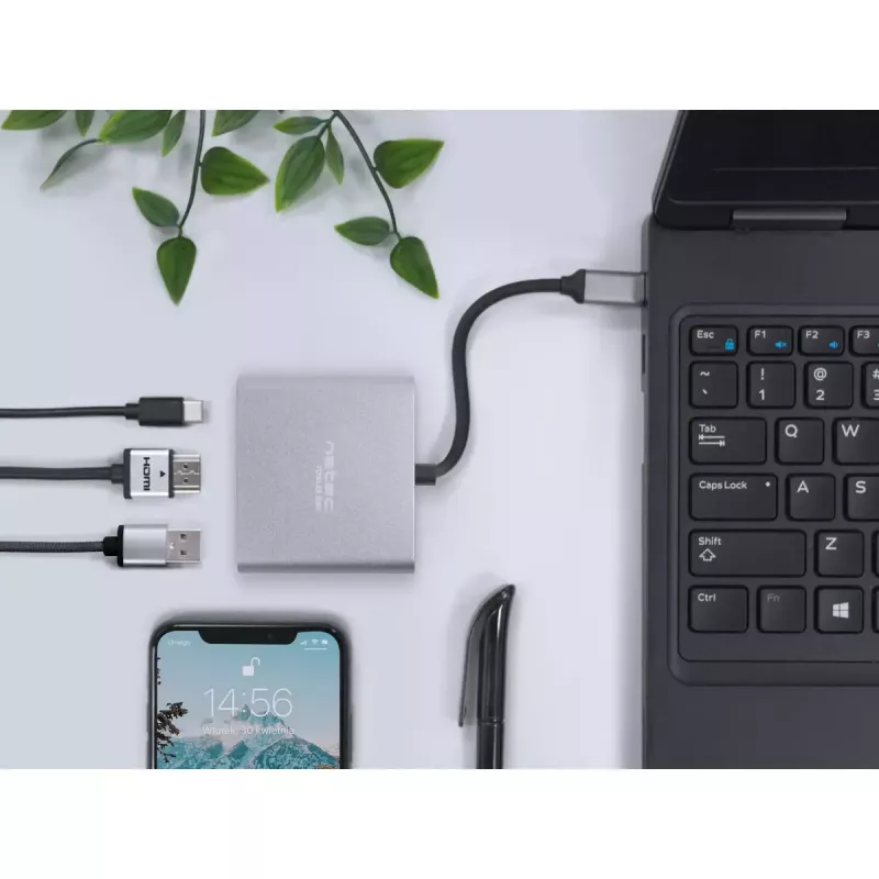 NATEC Fowler Mini USB-C Multiport Adapter, USB-C PD, USB 3.0, HDMI 4K, Grey