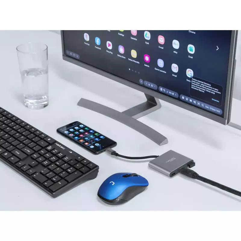 NATEC Fowler Mini USB-C Multiport Adapter, USB-C PD, USB 3.0, HDMI 4K, Grey