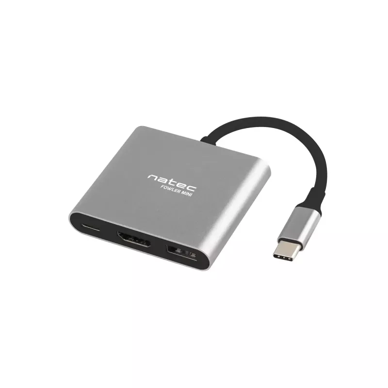 NATEC Fowler Mini USB-C Multiport Adapter, USB-C PD, USB 3.0, HDMI 4K, Grey