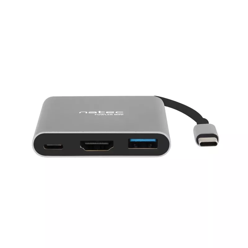 NATEC Fowler Mini USB-C Multiport Adapter, USB-C PD, USB 3.0, HDMI 4K, Grey