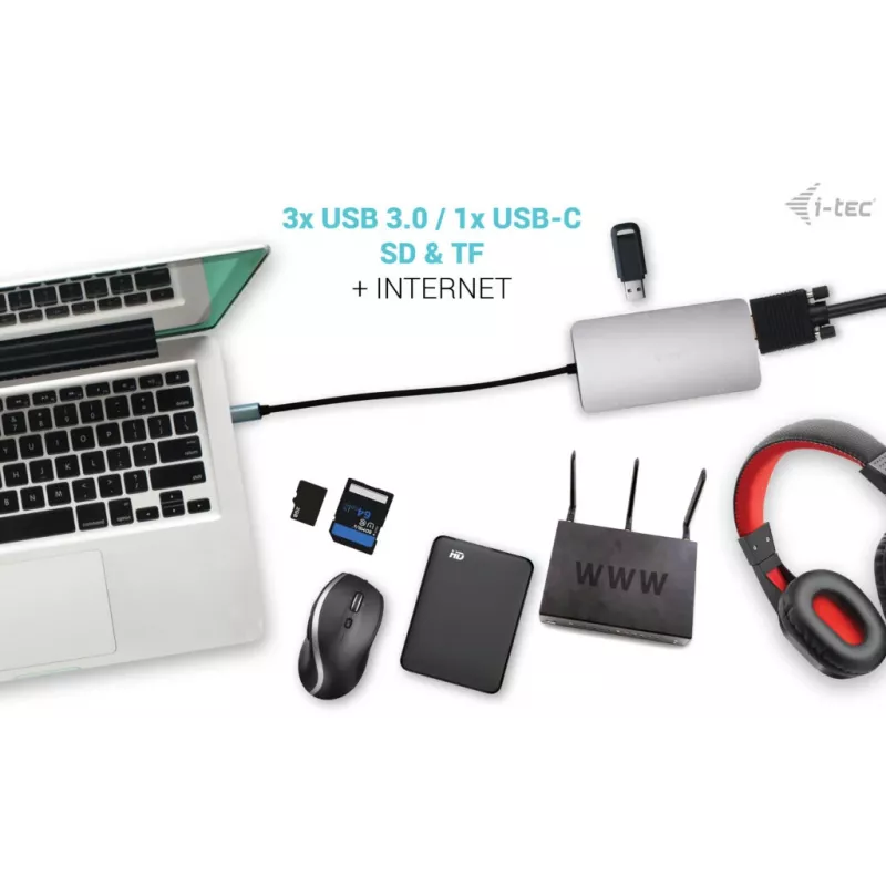 Docking Station i-tec Metal USB-C Travel Nano Dock HDMI/VGA with LAN + Power Delivery 100 W