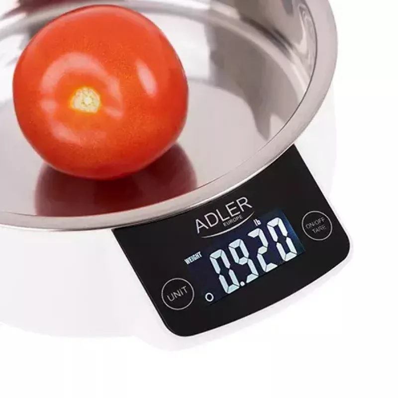 Electronic kitchen scale Adler AD 3166 — 5 kg capacity, 1 g accuracy, stainless steel bowl 0.9 L, LCD, timer