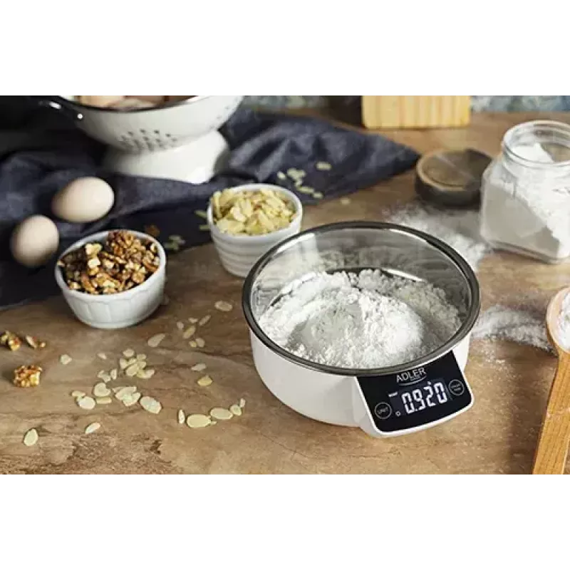 Electronic kitchen scale Adler AD 3166 — 5 kg capacity, 1 g accuracy, stainless steel bowl 0.9 L, LCD, timer