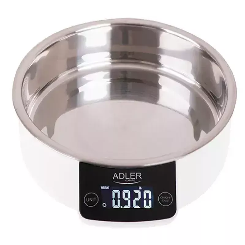 Electronic kitchen scale Adler AD 3166 — 5 kg capacity, 1 g accuracy, stainless steel bowl 0.9 L, LCD, timer