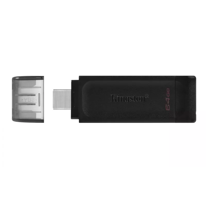 Kingston Technology DataTraveler 64GB USB-C 3.2 Gen 1 70, 64 GB, USB Type-C, 3.2 Gen 1 (3.1 Gen 1), Cap, 7 g, Black