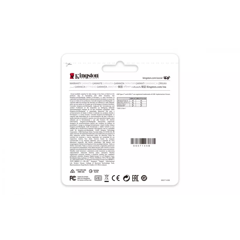 Kingston Technology DataTraveler 64GB USB-C 3.2 Gen 1 70, 64 GB, USB Type-C, 3.2 Gen 1 (3.1 Gen 1), Cap, 7 g, Black