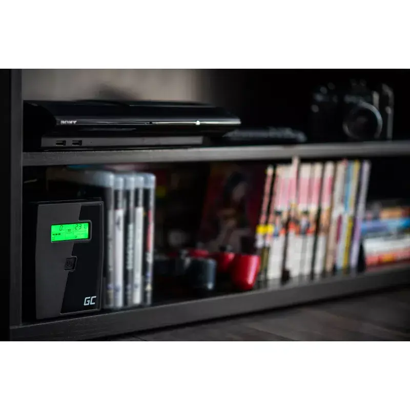 Uninterruptible Power Supply Green Cell UPS08 — Line-Interactive 700 W / 230 V, 4× IEC outlets, USB, RJ-45, 12 V 7 Ah battery, tower, black