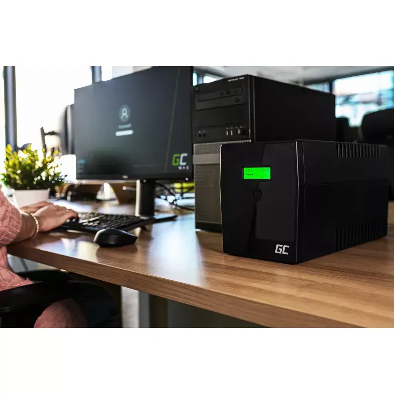 Uninterruptible Power Supply Green Cell UPS08 — Line-Interactive 700 W / 230 V, 4× IEC outlets, USB, RJ-45, 12 V 7 Ah battery, tower, black