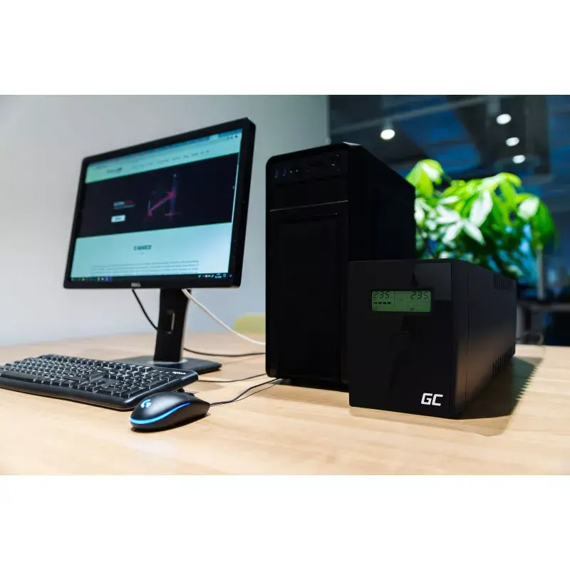 Uninterruptible Power Supply Green Cell UPS08 — Line-Interactive 700 W / 230 V, 4× IEC outlets, USB, RJ-45, 12 V 7 Ah battery, tower, black