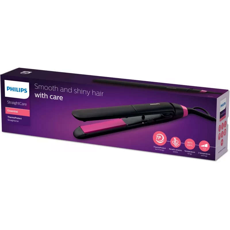 Straightening brush Philips StraightCare Essential ThermoProtect BHS375/00 — ceramic plates 28 mm, 2 heat levels, max 220°C