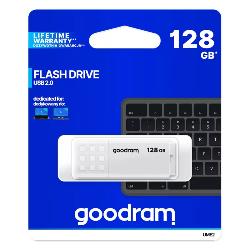 USB flash drive GOODRAM UME2 128 GB USB 2.0 Type-A, white, 20 MB/s read, 5 MB/s write