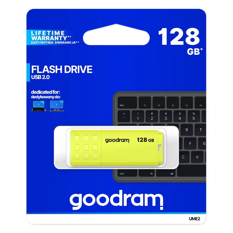 USB flash drive GOODRAM UME2 128 GB USB 2.0 Type-A, yellow, 21×51 mm
