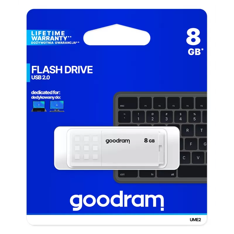 USB flash drive GOODRAM UME2 8 GB USB 2.0 Type-A, white, 20 MB/s read, 5 MB/s write