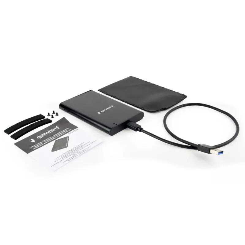 GEMBIRD USB 3.1 2.5in SATA HDD Enclosure with Type-C Port, Brushed Aluminum - Black