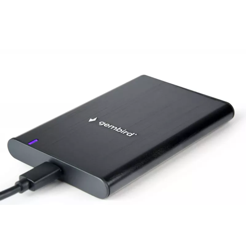 GEMBIRD USB 3.1 2.5in SATA HDD Enclosure with Type-C Port, Brushed Aluminum - Black