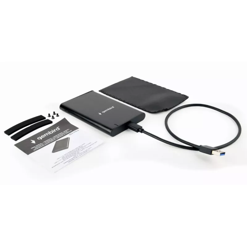 GEMBIRD USB 3.1 2.5in SATA HDD Enclosure with Type-C Port, Brushed Aluminum - Black