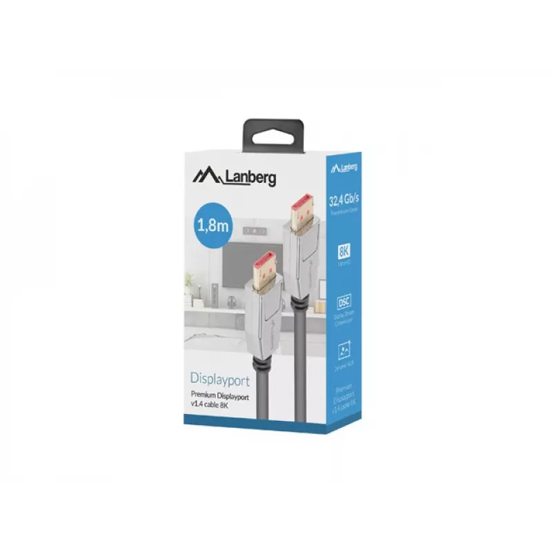 DisplayPort cable LANBERG CA-DPDP-20CU-0018-BK 1.8 m DisplayPort 1.4 32.4 Gbit/s HDR Gold-plated