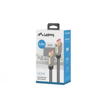 HDMI cable LANBERG CA-HDMI-30CU-0018-BK — HDMI 2.1, 1.8 m, 48 Gbit/s, 7680×4320, 240 Hz, ARC, eARC/Ethernet support