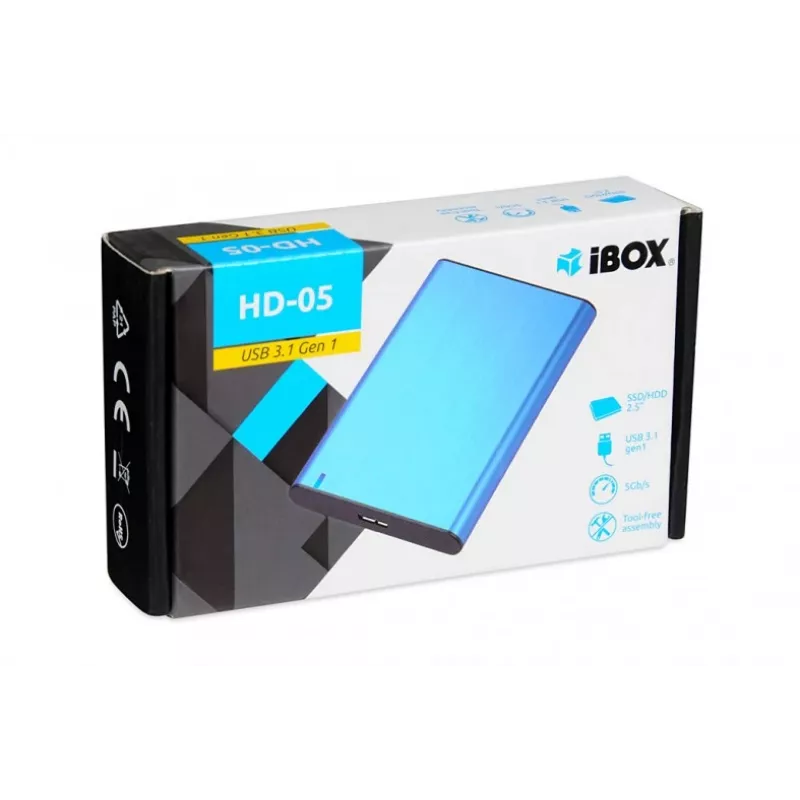 HDD/SSD enclosure IBOX HD-05 — 2.5 inch SATA III, USB 3.2 Gen 1 (Micro-USB B), up to 10 TB, blue
