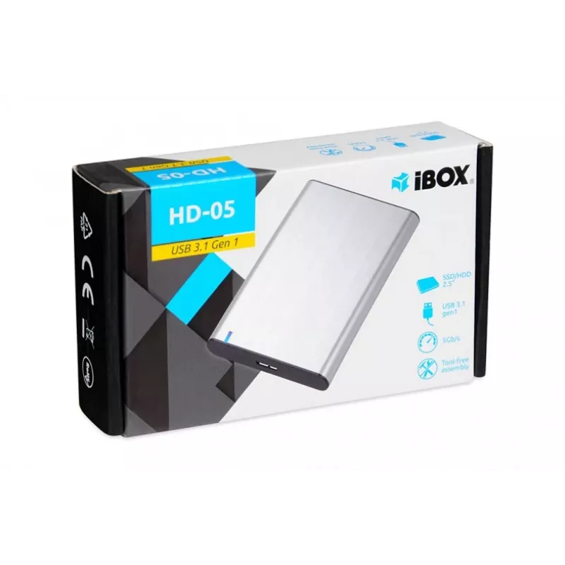 HDD/SSD enclosure IBOX HD-05 — 2.5 inch SATA III, USB 3.2 Gen 1 (5 Gbit/s), Micro-USB B, up to 10 TB, grey