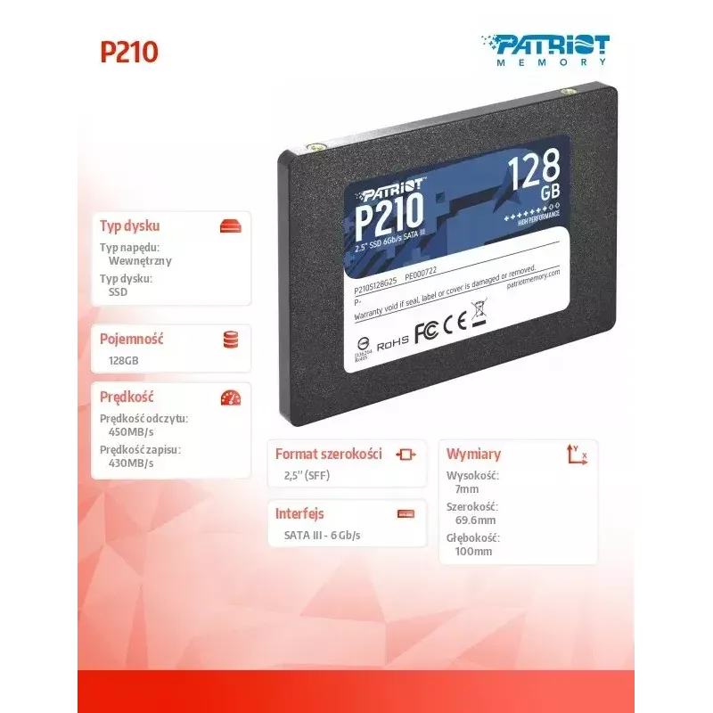Patriot Memory P210 2.5 inch 128GB Serial ATA III 450/350 MB/s