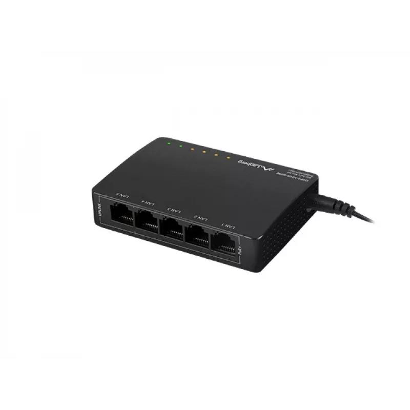 Unmanaged network switch LANBERG DSP3-1005-60W, 5x Gigabit RJ-45, 4x PoE+ (60 W total), 10 Gbit/s switching