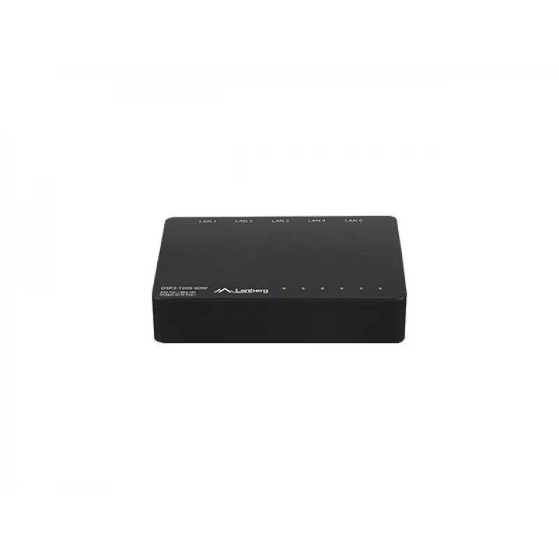 Unmanaged network switch LANBERG DSP3-1005-60W, 5x Gigabit RJ-45, 4x PoE+ (60 W total), 10 Gbit/s switching