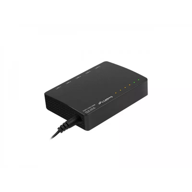 Unmanaged network switch LANBERG DSP3-1005-60W, 5x Gigabit RJ-45, 4x PoE+ (60 W total), 10 Gbit/s switching