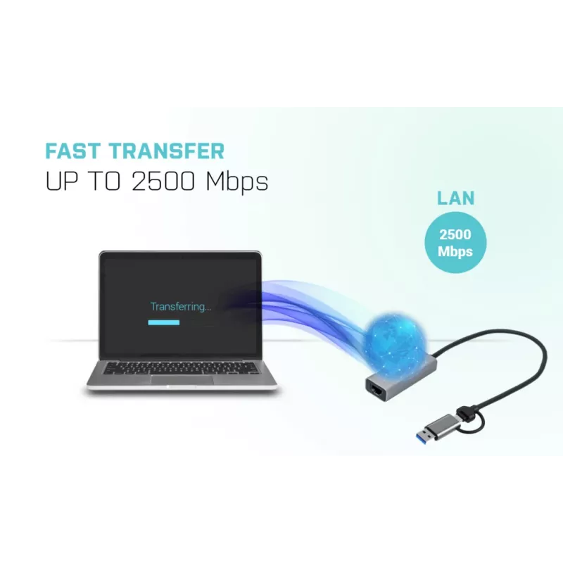 i-tec Metal USB-C/USB-A 2.5Gbps Ethernet Adapter, Wired, USB Type-A/USB Type-C, Ethernet, 2500 Mbit/s, Grey