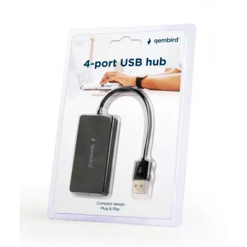 USB hub Gembird UHB-U2P4-04 — 4-port USB 2.0, plug-and-play, black, 480 Mbit/s