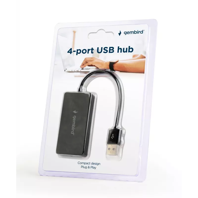 USB hub Gembird UHB-U2P4-04 — 4-port USB 2.0, plug-and-play, black, 480 Mbit/s